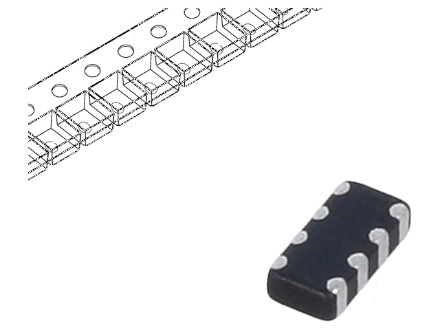 Ferriet: kraal; array; Imp.@ 100MHz: 600Ω; SMD; 0,1A; 1206; R: 0,45Ω Ferriet: kraal; array; Imp.@ 100MHz: 600Ω; SMD; 0,1A; 1206; R: 0,45Ω